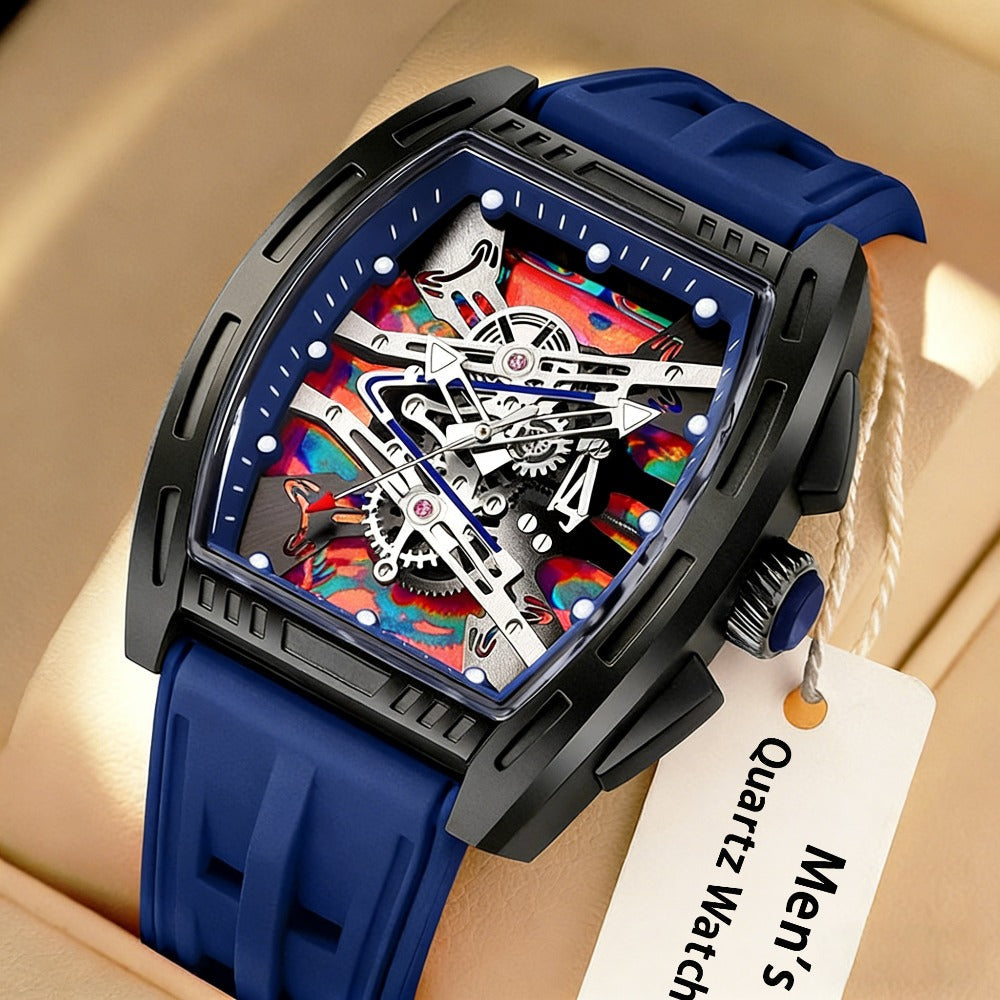 Men's Barrel Tonneau Quartz Watch Retro Vintage Silicone Strap – Analog Fashion Wristwatch 5 Colors White Black Red Blue Green, Birthday Gift for Him