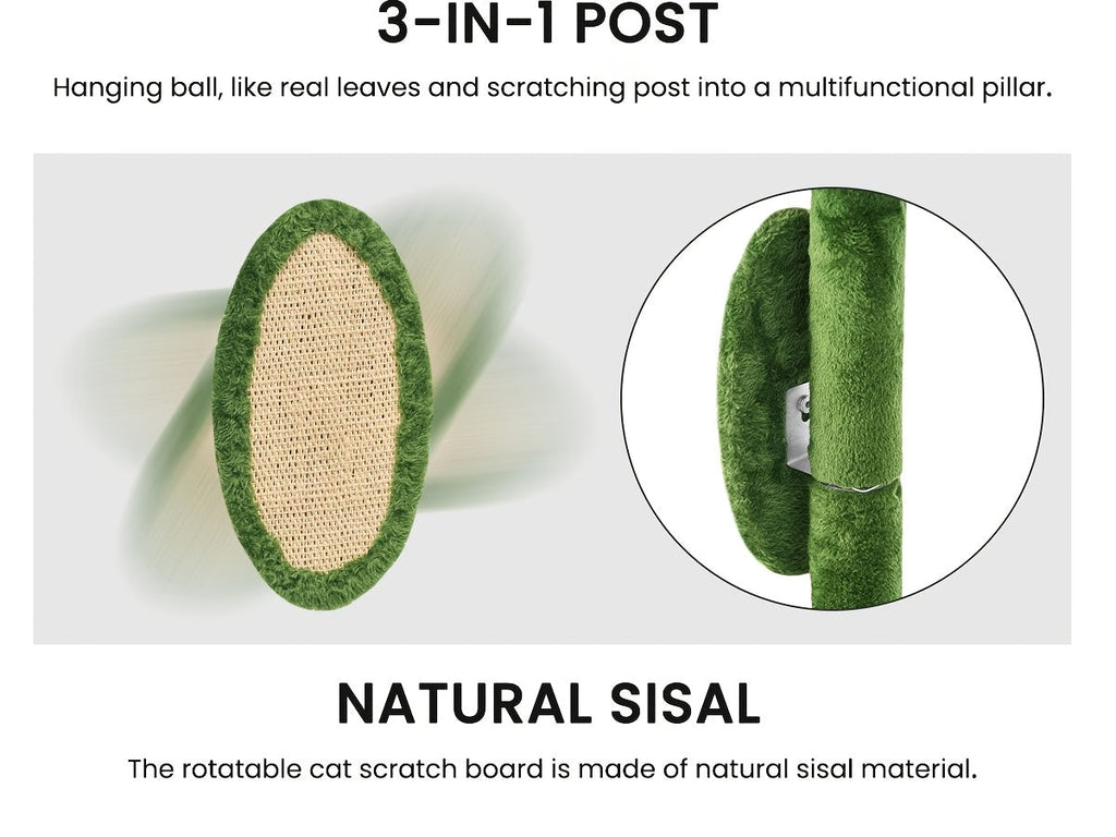 55 Inch Cat Tree for Indoor Cats with Green Leaves – Multi-Level Large Cat Tower with Hammock Sisal Scratching Posts Hanging Ball Toy Cat Furniture for Living Room Bedroom