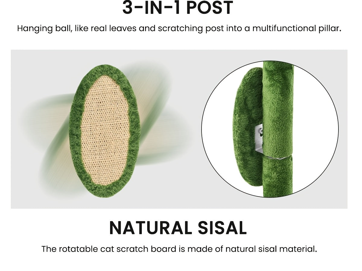 55 Inch Cat Tree for Indoor Cats with Green Leaves – Multi-Level Large Cat Tower with Hammock Sisal Scratching Posts Hanging Ball Toy Cat Furniture for Living Room Bedroom