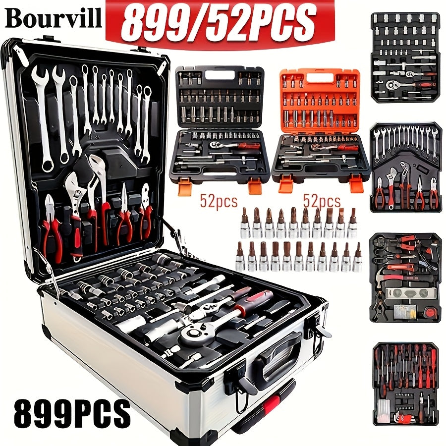 52 Piece Professional Tool Set with Portable Toolbox Multi-Functional Home Car Repair Kit for DIY Enthusiasts Homeowners Mechanics Gift for Men Red Standard Black White