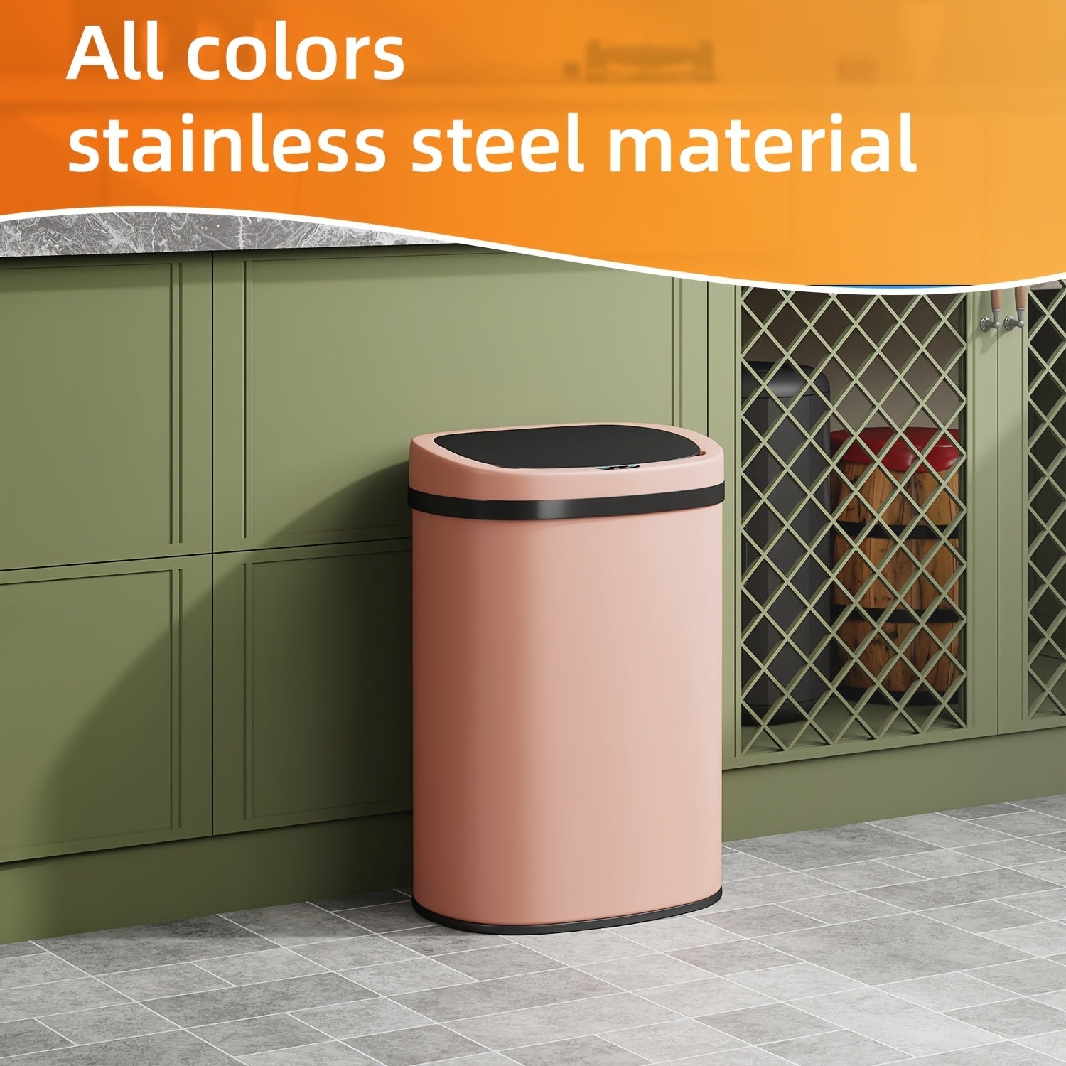 13 Gallon Touchless Trash Can 50L Automatic Motion Sensor Kitchen Waste Bin Stainless Steel & Plastic for Kitchen Office Bedroom Living Room