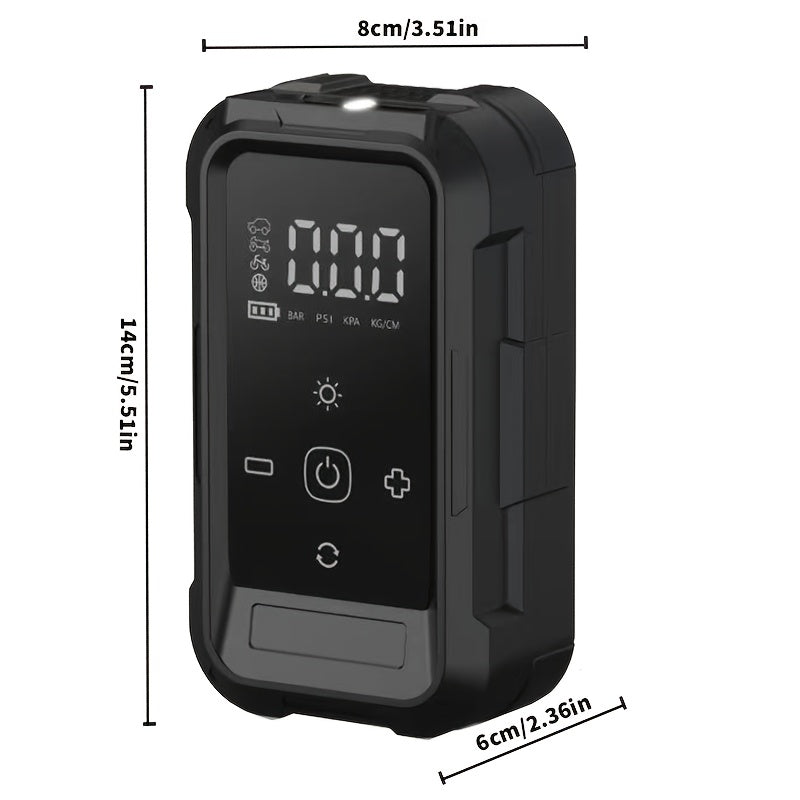 Portable Cordless Tire Inflator – Smart Wireless Air Compressor with Digital Tire Pressure Gauge & LED Light for Cars, Motorcycles, Bicycles & Balls, Type-C Fast Charging