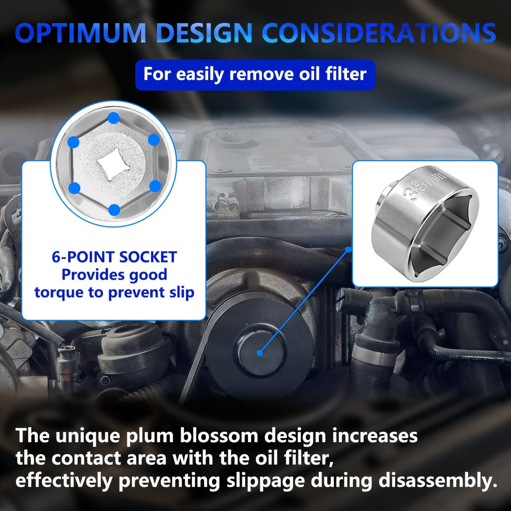 7 Piece Oil Filter Socket Wrench Set 3 8 Inch Drive CR-V Steel 24mm 27mm 29mm 30mm 32mm 36mm 38mm Universal Oil Filter Removal Tool Kit for DIY Car Oil Changes Mechanic Home Garage