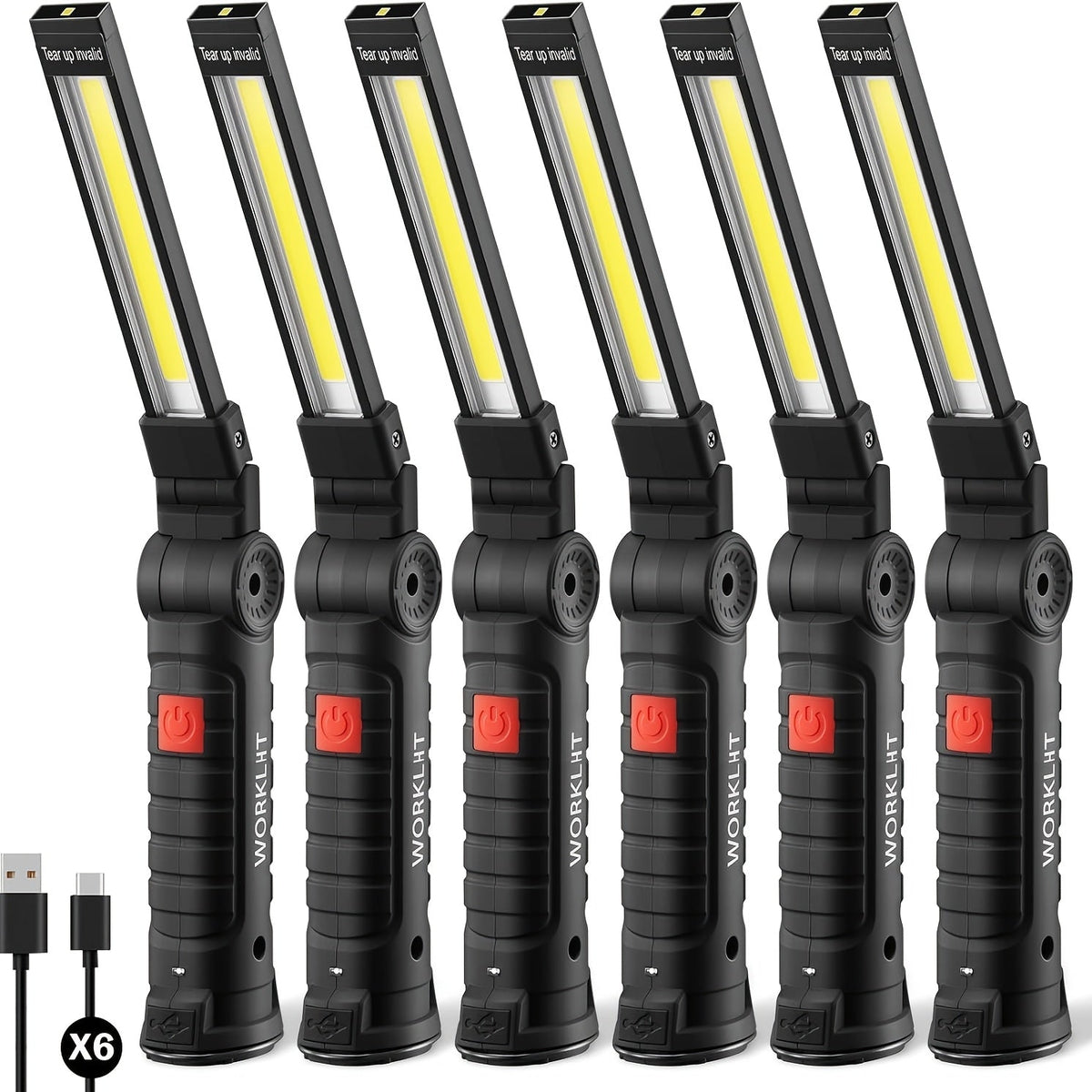 Hanging COB LED Rechargeable Work Light Bulk Pack – Portable Built-In Battery Lamp for Camping Yard Party Garage Vehicle Maintenance Emergency, Black & Khaki, 2 4 6 8 10 Pack Options