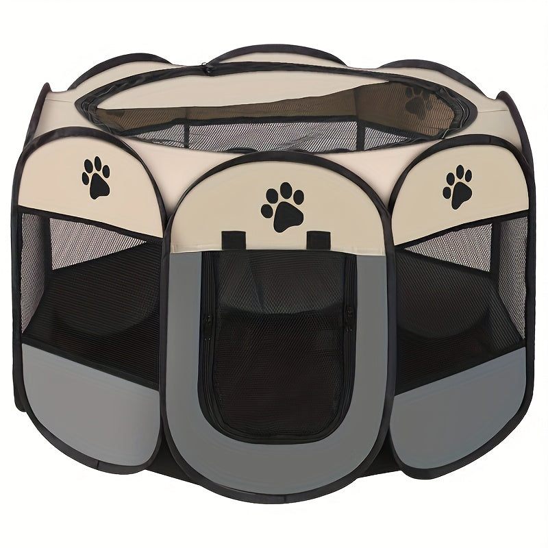 Octagonal Pet Playpen Tent Foldable Oxford Fabric - No Assembly Indoor Outdoor Dog Cat Enclosure Kennel Maternity Room M L XL Blue & Beige, Portable Collapsible Pet Exercise Pen