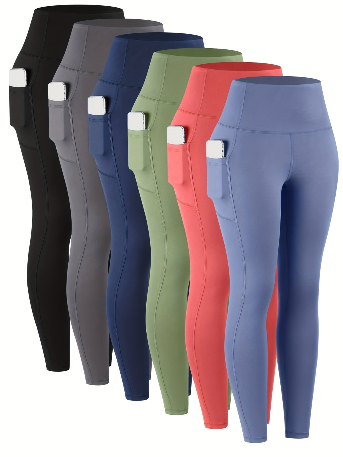 High Waist Leggings with Pockets Women 6 Pack Buttery Soft Tummy Control Yoga Pants Multicolor Sets S-XXL
