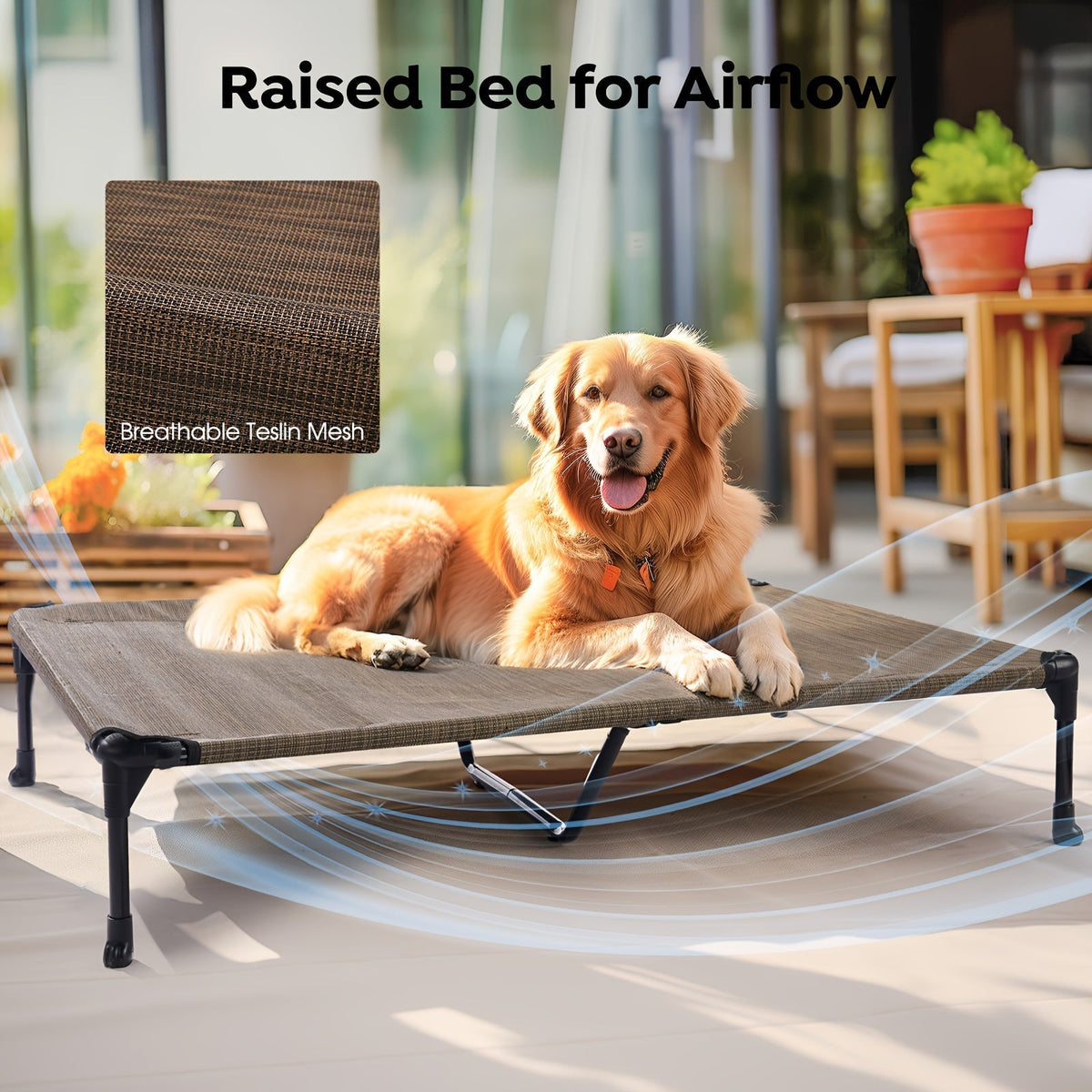 Cooling Elevated Dog Bed with Removable Pillow-Top Mat – Raised Bolster Dog Cot with Breathable Mesh Non-Slip Feet Dog Sofa Bed for Indoor & Outdoor Use