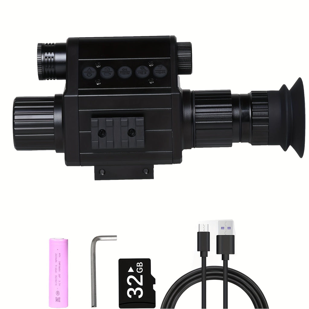Digital Night Vision Riflescope with Built-In Reticle – 5X Zoom Infrared Hunting Scope, HD 1080P Video Recording, 32GB TF Card & 2600mAh Battery for Hunting Camping Wildlife Observation Night Adventure