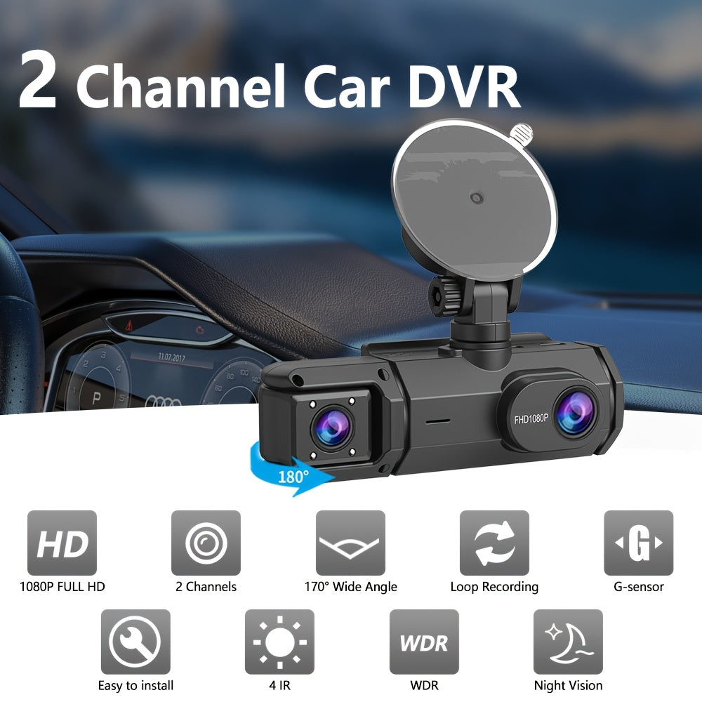 Dash Cam Front and Rear 1080P HD Dual Camera Night Vision 170° Wide Angle ADAS G-Sensor Loop Recording 24Hr Parking Mode 2 Inch IPS Screen for Cars Trucks SUVs