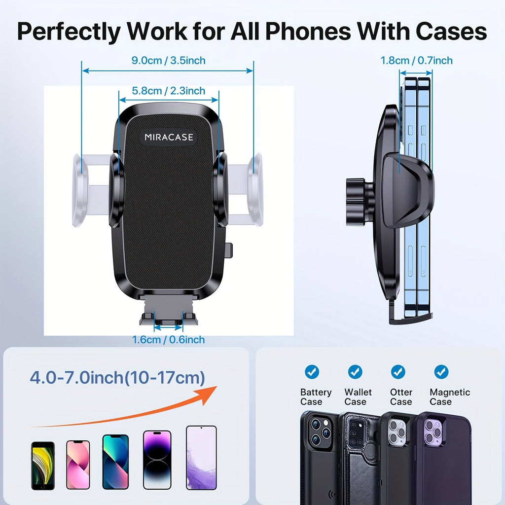 Universal Car Phone Holder 360° Rotatable Dashboard Mount – Retractable Cradle Fits All Phones iPhone Samsung, Adjustable Horizontal & Vertical Viewing, Secure Grip Car Phone Mount