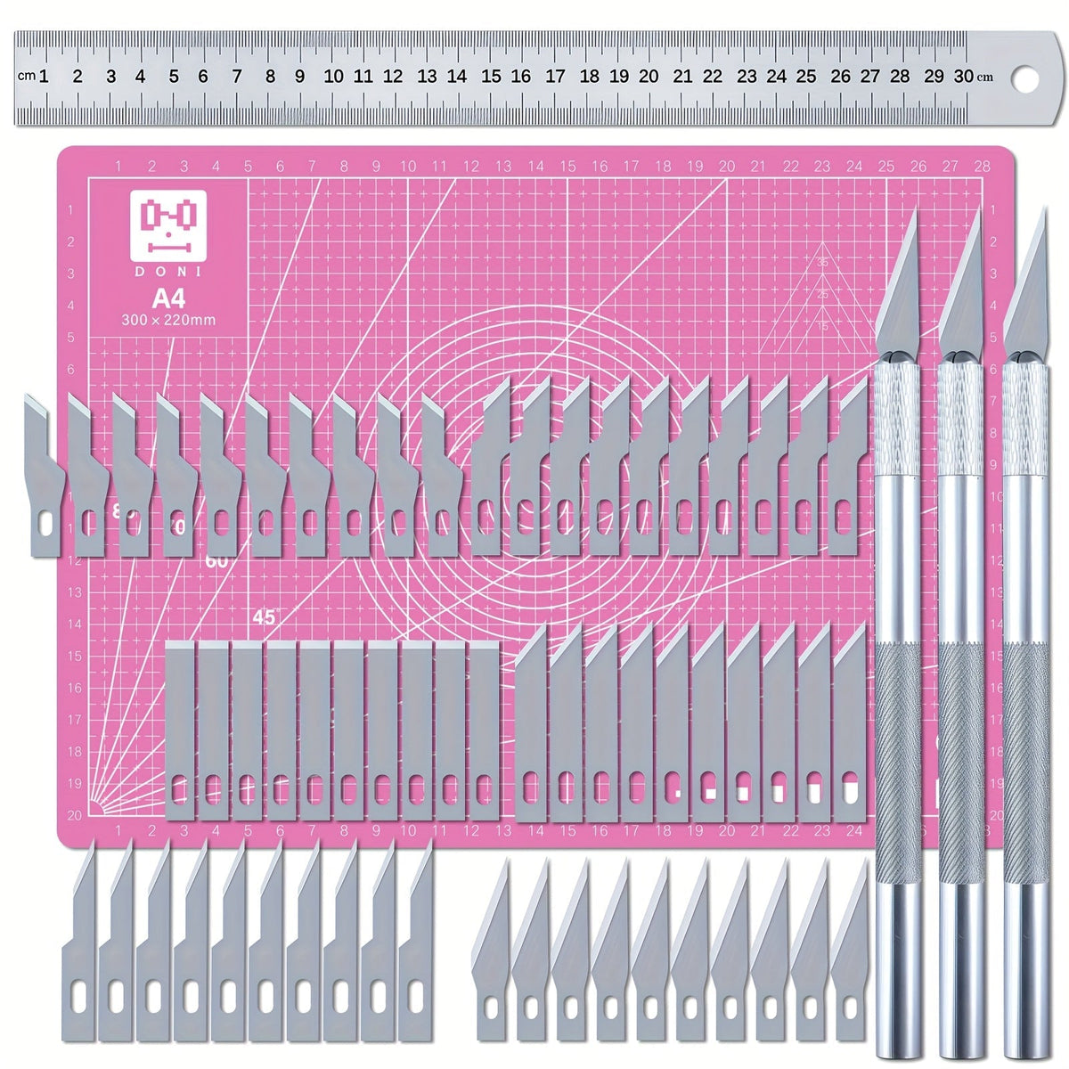 65-Piece Exacto Knife Craft Cutting Kit with A4 Self-Healing Cutting Mat – Precision Stencil Knife, Replacement Blades & Rulers for Paper Modelling DIY Scrapbooking Art Card Making
