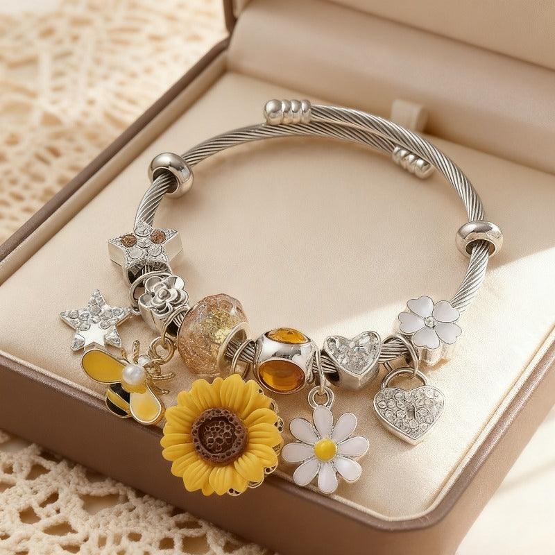 Gold Charm Bracelet for Women Multi-Pendant – Hypoallergenic Boho Stackable Wrist Jewelry for Fall Winter Daily Wear, Unique Valentine's Day Christmas Birthday Anniversary Gift for Her