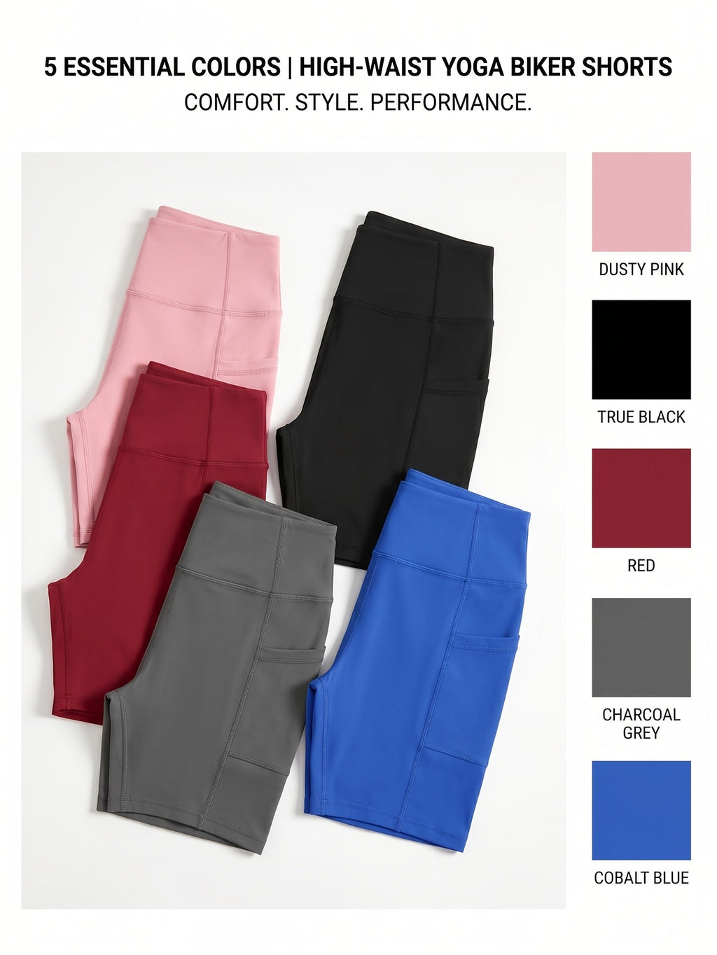 Women's High-Waisted Cycling Shorts 5-Pack with Pockets Mixed Colors – Stretch Polyester Yoga Gym Running Workout Shorts for Active Women Sizes M to XXL