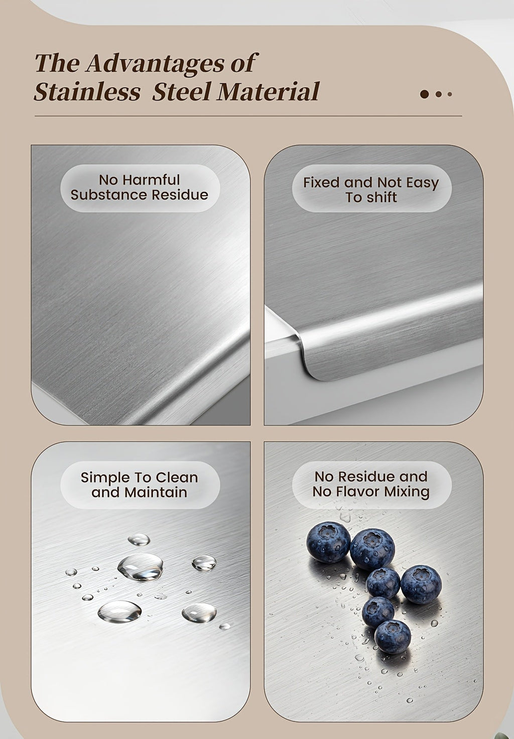 304 Stainless Steel Cutting Board Rust-Proof Non-Porous Butcher Block Kitchen Prep Board Dishwasher Safe Easy to Clean 3 Sizes for Meat Vegetables Fish Bread Cheese