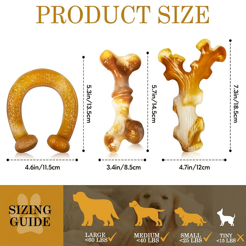 3-Pack Indestructible Nylon Dog Chew Toys for Aggressive Chewers Large Breed Stripe Pattern Heavy-Duty Teething Dental Chew Toy Set