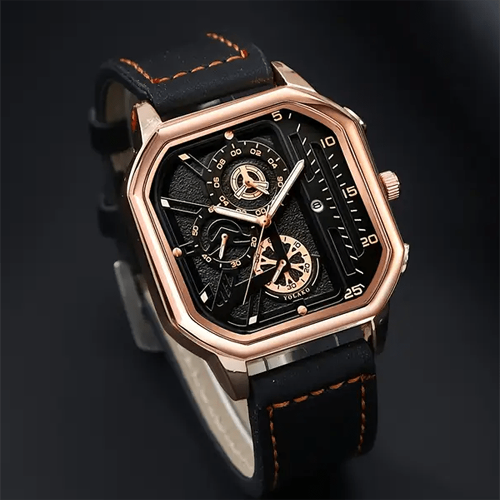 2pcs Men's Watch Set Sports Triangle Dial Silicone Strap and Retro Square Dial Quartz Watches with Date Display Dress Watch for Casual Valentine's Father's Day Gift