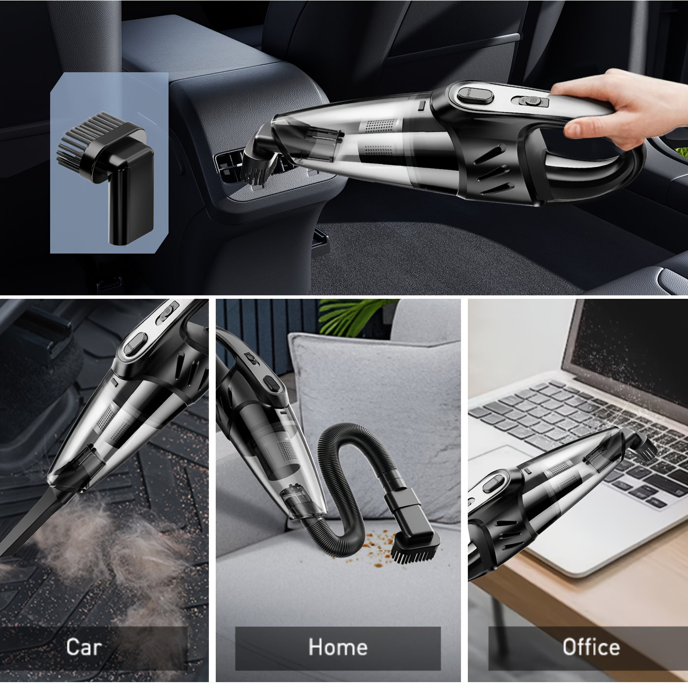 Handheld Car Vacuum Cleaner 6000PA Strong Suction 2000mAh Rechargeable Cordless 40dB Ultra Low Noise 5 Accessories One-Click Dust Cup for Car Interior Home Pet Hair Upholstery 6 Color Options