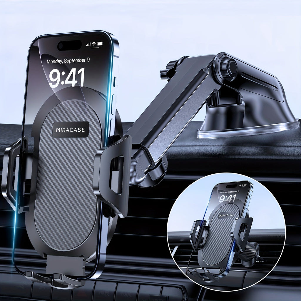 3-in-1 Car Phone Mount – Super Suction Dashboard & Air Vent Holder with Telescopic Arm, Adjustable Cradle & Quick Release for All Phones, Durable Metal Hooks
