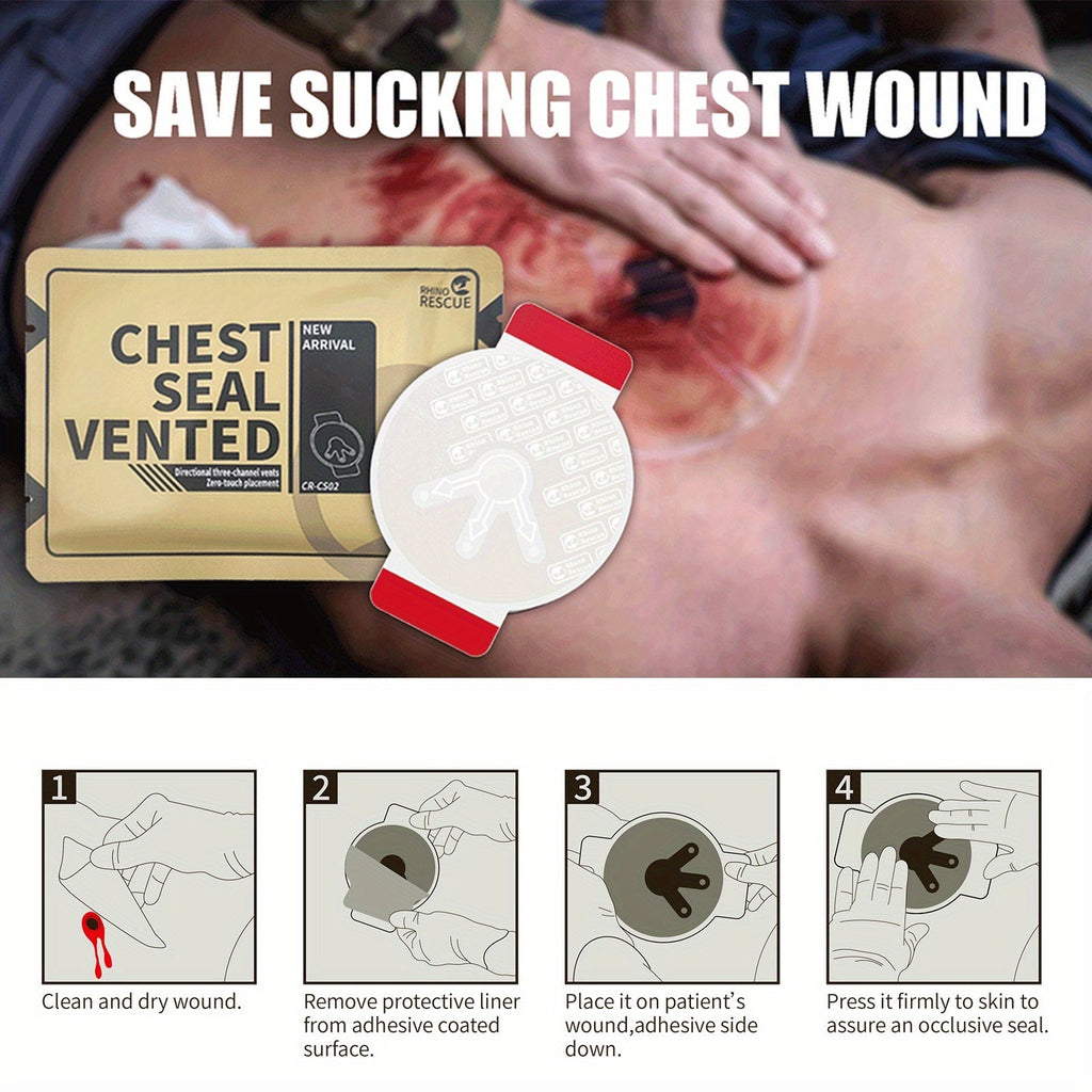 RHINO RESCUE Non-Vented Chest Seal Emergency Trauma Dressing – Portable IFAK Medical Supply for Sucking Chest Wounds, PA Nylon, FSA/HSA Eligible, Yellow
