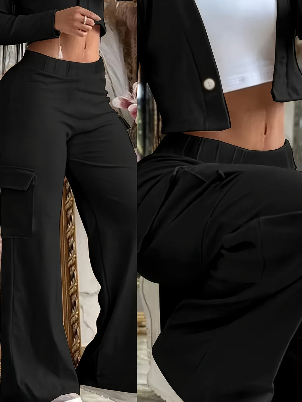 Women's Wide Leg Pants Black – High Waist Pull-On Casual Work Trousers with Pockets, Loose Fit Straight Leg Bottoms for Office, Business Casual & Everyday Wear, Sizes XS-XXL
