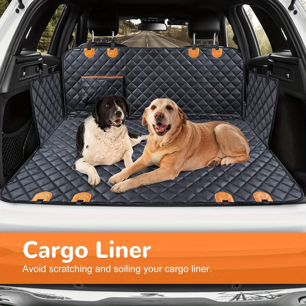 Dog Car Seat Cover Pet Hammock 600D Waterproof Scratch-Proof Rear Seat Protector with 4 Side Pockets & Non-Slip Backing – Universal Fit for Cars, Trucks & SUVs, All Dog Breeds
