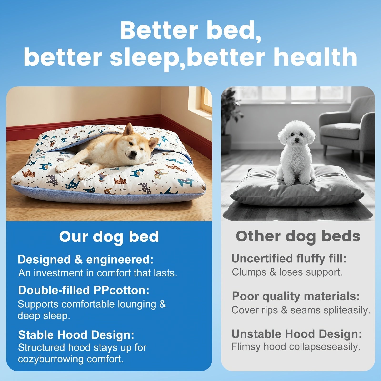Washable Dog Bed Mat Breathable All-Season Pet Mattress with Removable Cover Non-Slip Bottom Cute Animal Patterns Crate Pad for Small Medium Large Dogs Indoor Cats