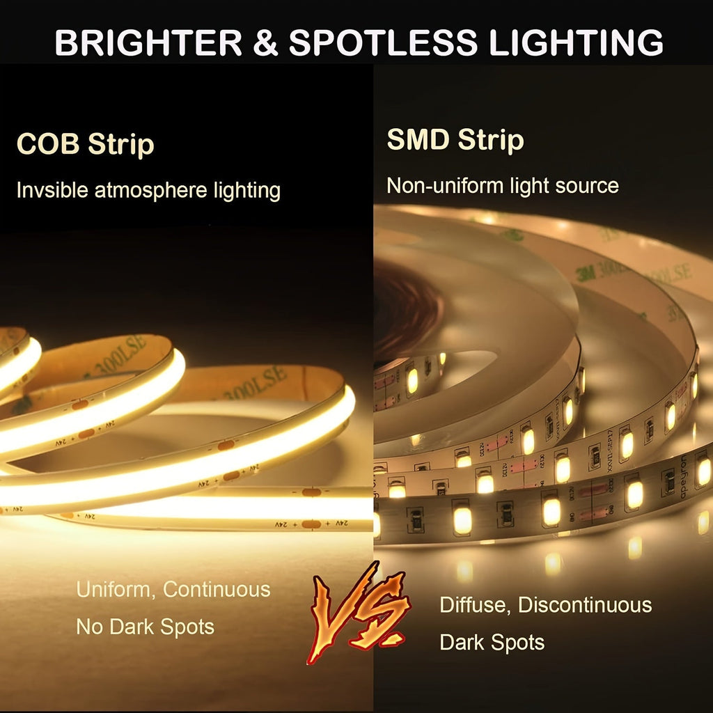 COB LED Strip Light 32.8ft 4800 LEDs Dimmable Super Bright – Flexible LED Tape Light No Dark Spots for Under Cabinet, TV Backlight, Bedroom, Kitchen & Home Decoration