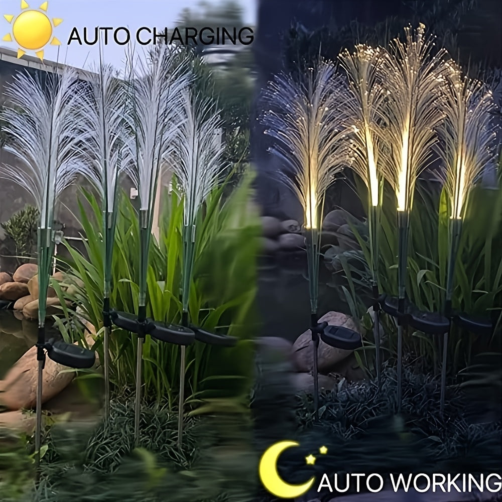 Solar Garden Stake Lights Golden Grass Design - Energy-Efficient Outdoor Decorative Lights for Yard Patio Balcony Pathway Nickel Battery Auto On Off Available in 1pc or 2pcs