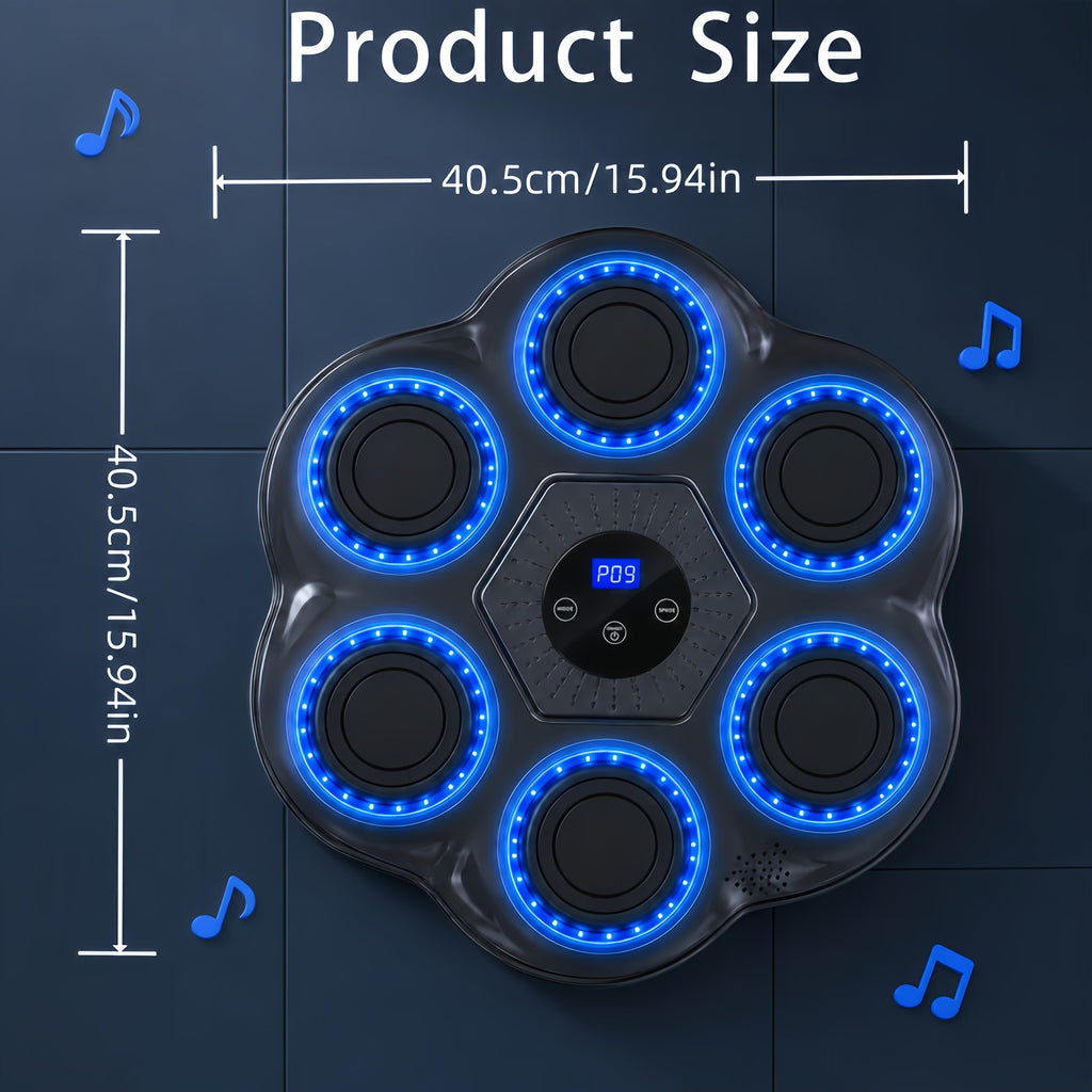 Wall Mounted Music Boxing Machine with LED Lights & Wireless Bluetooth – 6 Targets, 9 Modes, 18 Speed Levels, Intelligent Hit Counter, No-Drill Adjustable Mount, Home Gym Punching Trainer with Free Boxing Gloves