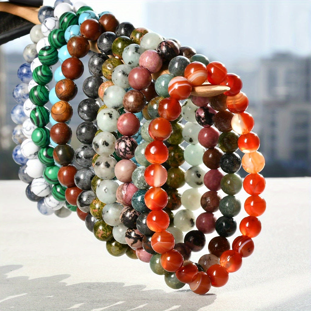 20pc Glass Bead Stretch Bracelet Set for Women & Men – 8mm Round Boho Elastic Bracelets, Random Assorted Colors, Stackable Unisex Jewelry Gift for Birthday, Christmas & Parties