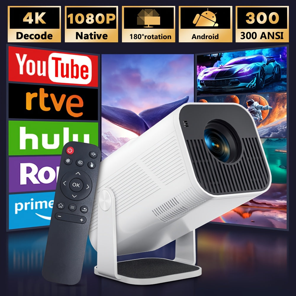 Portable Smart Projector WiFi 6 4K Decoding 1080P Native Android 11 Home Theater Outdoor Movie Projector with Screen Mirroring Built-In Speaker by AMOVFILM – White Black