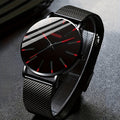 Men's Classic Quartz Watch with Stainless Steel Mesh Band – Black Dial Analog Digital Display, Date Day Stopwatch Chronograph, Scratch-Resistant Glass, Elegant Minimalist Dress Watch for Everyday Formal Wear, 5 Colors