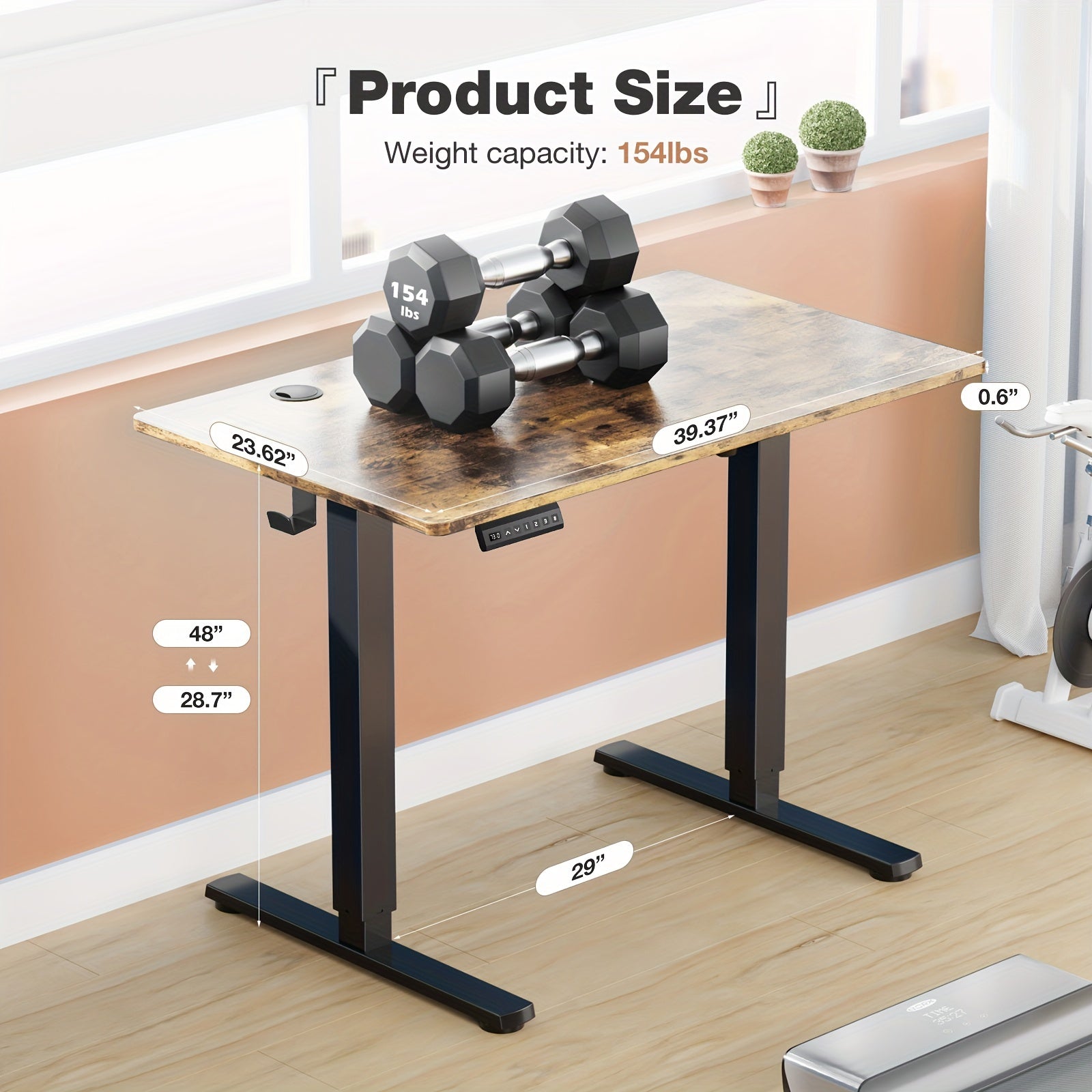 63 Inch Electric Standing Desk Height Adjustable Sit-Stand PC Workstation Wood Desktop Home Office Gaming Room Bedroom 3 Colors 3 Sizes