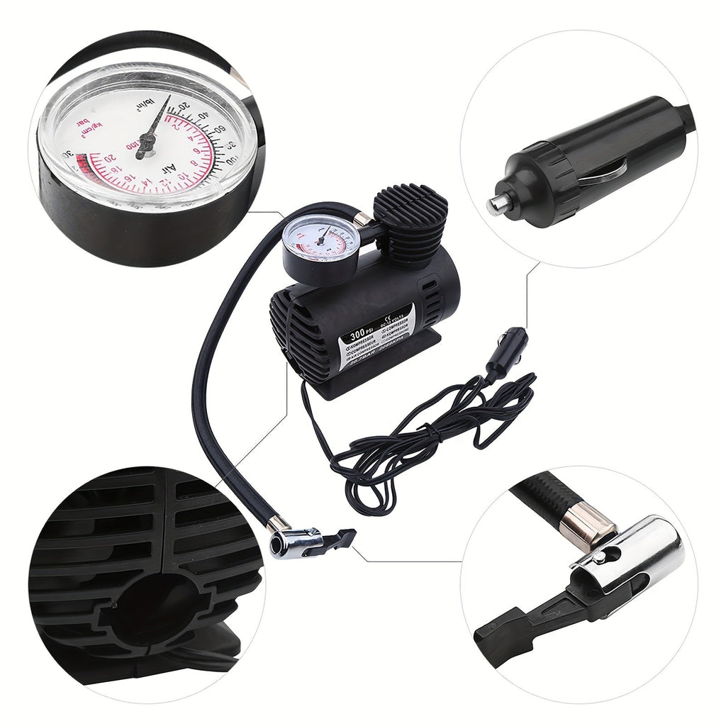 12V 300 PSI Compact Air Compressor Pump – Portable Car Tire Inflator for Cars, Bikes, Motorcycles & Balls, Plugs into Car Cigarette Lighter, No Battery Needed | Velora