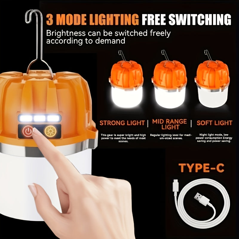 LED Camping Lantern USB Rechargeable with Built-In Power Bank, Ultra-Bright Portable Hanging Tent Light for Camping BBQ Patio Outdoor Emergency, Charges Mobile Phones, Freestanding & Hanging Design