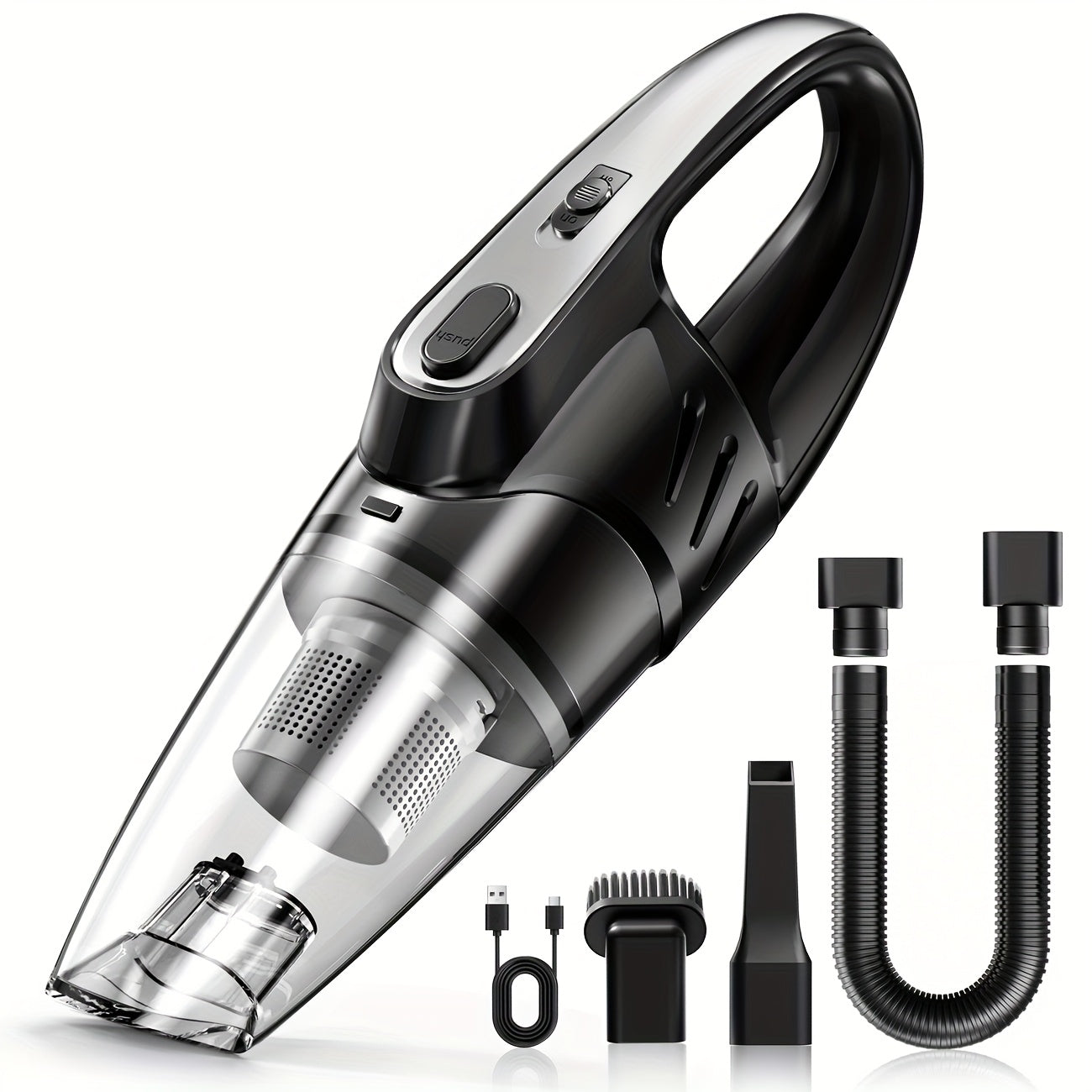 Handheld Car Vacuum Cleaner 6000PA Strong Suction 2000mAh Rechargeable Cordless 40dB Ultra Low Noise 5 Accessories One-Click Dust Cup for Car Interior Home Pet Hair Upholstery 6 Color Options