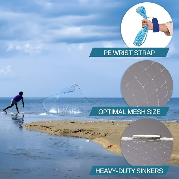 8FT 10FT Fishing Cast Net with Zinc Sinkers – Easy Throw Nylon Monofilament Bait Trap Net for Saltwater Freshwater, 240 300 Steel Drop, American Anglers Shore Pier Kayak Boat Fishing