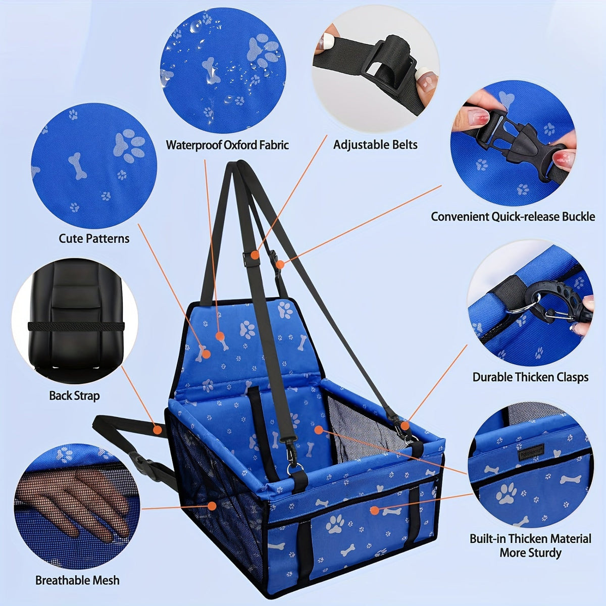Dog Car Booster Seat & Travel Carrier for Small Dogs and Cats – Foldable Oxford Breathable Pet Carrier with Safety Leash, Adjustable Straps & Elevated Window View, Large 16x13x9.5 Inch