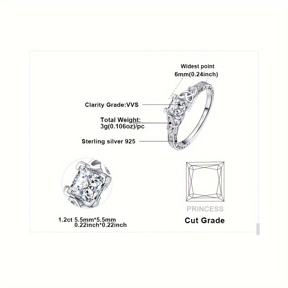 Princess Cut CZ Engagement Ring 925 Sterling Silver – Platinum Plated Cubic Zirconia Bridal Band, Sizes 4-12, Silver Yellow Rose Gold, Wedding Promise Ring with Gift Box for Women