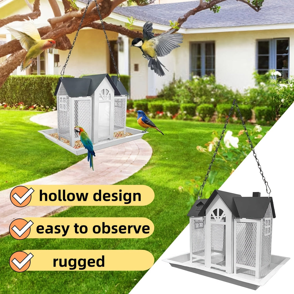 Squirrel Proof Wild Bird Feeder Outdoor – 3-Chamber Metal Mesh Large Capacity Weatherproof Hanging Bird Feeder for Cardinals, Finches & Backyard Birds, Multiple Colors
