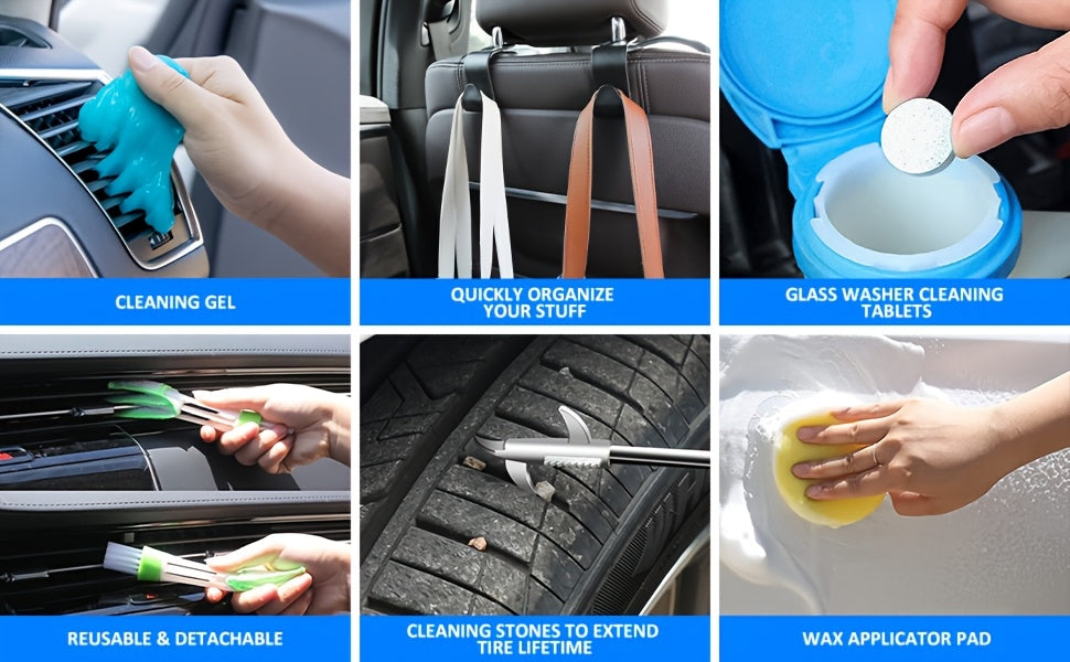 Car Wash Detailing Kit 19 or 41 Piece with Handheld Vacuum Collapsible Bucket Windshield Tool Tire Brush Snow Shovel Cleaning Gel Complete Car Care Set Yellow Pink