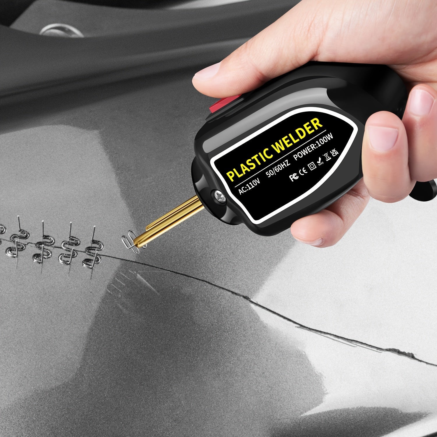 100W Plastic Welding Repair Kit with 250 Staples – Hot Staple Gun Welder for Car Bumper Repair, Auto Body Plastic Restoration, Fender & Fairing Fix, DIY Plastic Welder Tool for Home & Auto Use