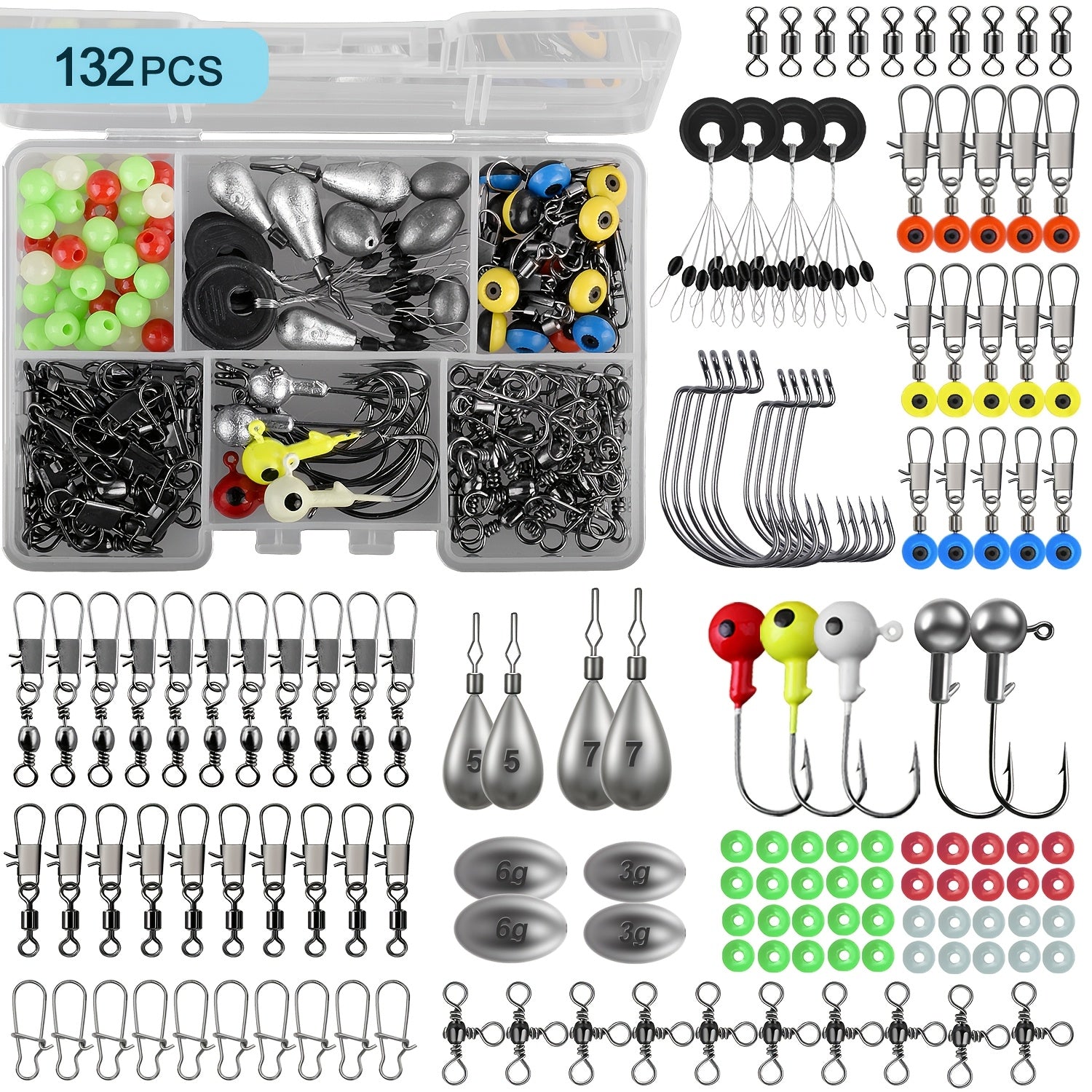 Fishing Tackle Kit 132 to 405pcs – Complete Fishing Gear Set with Tackle Box, Fishing Hooks, Weights, Sinkers & Spinner Blades for Bass, Trout, Bluegill & Crappie Freshwater Fishing
