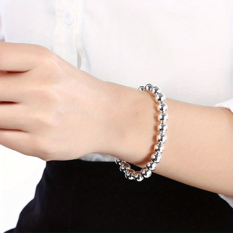 S925 Sterling Silver Beaded Bracelet Set for Women 3pcs – Handcrafted Stackable Round Bead Minimalist Bracelets 15.68g Hypoallergenic Daily Wear Valentine's Day Birthday Anniversary Gift