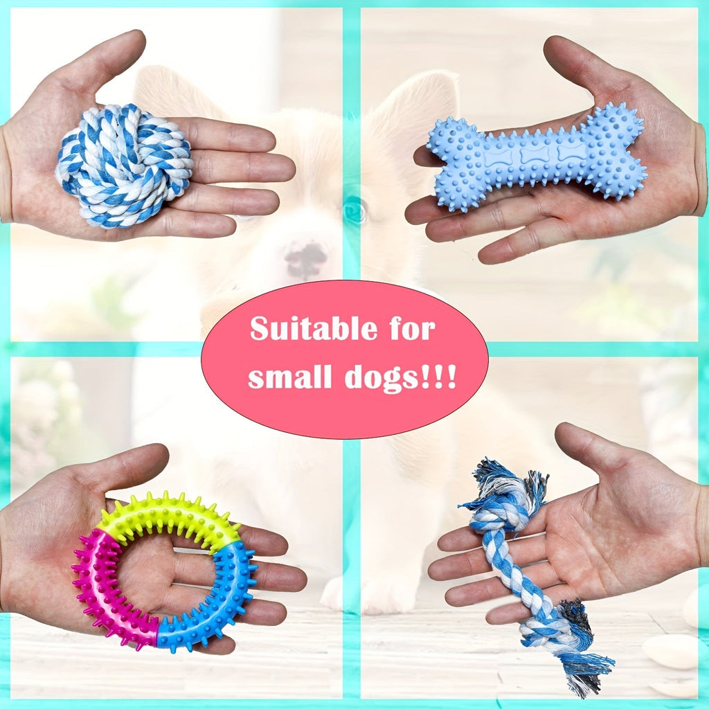 Interactive Dog Toy Set 6 & 12 Pcs Squeaky Knot Fabric Chew Toys with Cartoon Patterns – Teeth Cleaning Training Play Set for All Breed Sizes, Squeakers Knot Toys & Balls, No Battery Needed