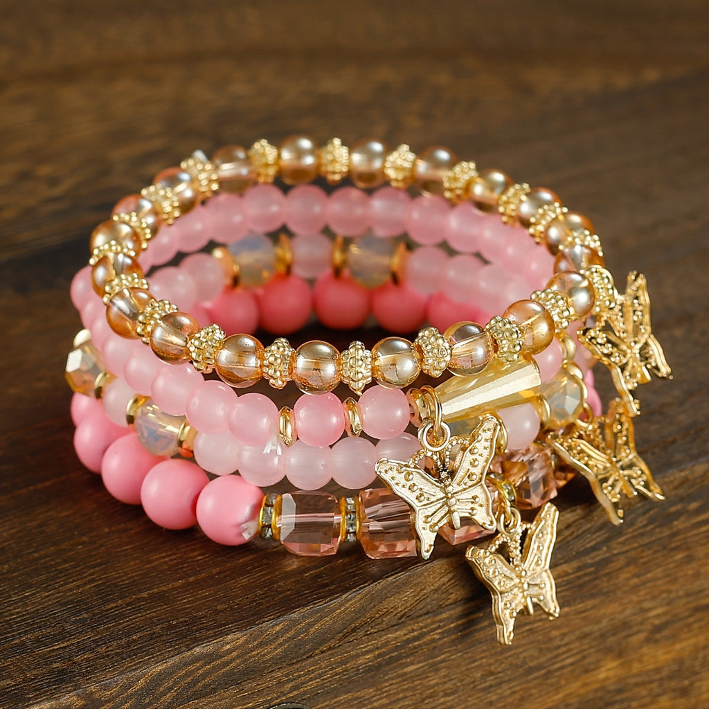 Butterfly Beaded Bracelet Set for Women Boho Stackable – 4 8 16pcs Sparkle Multi-Layered Elastic Charm Bracelets, Bohemian Wrist Jewelry Perfect Birthday Holiday Gift for Her