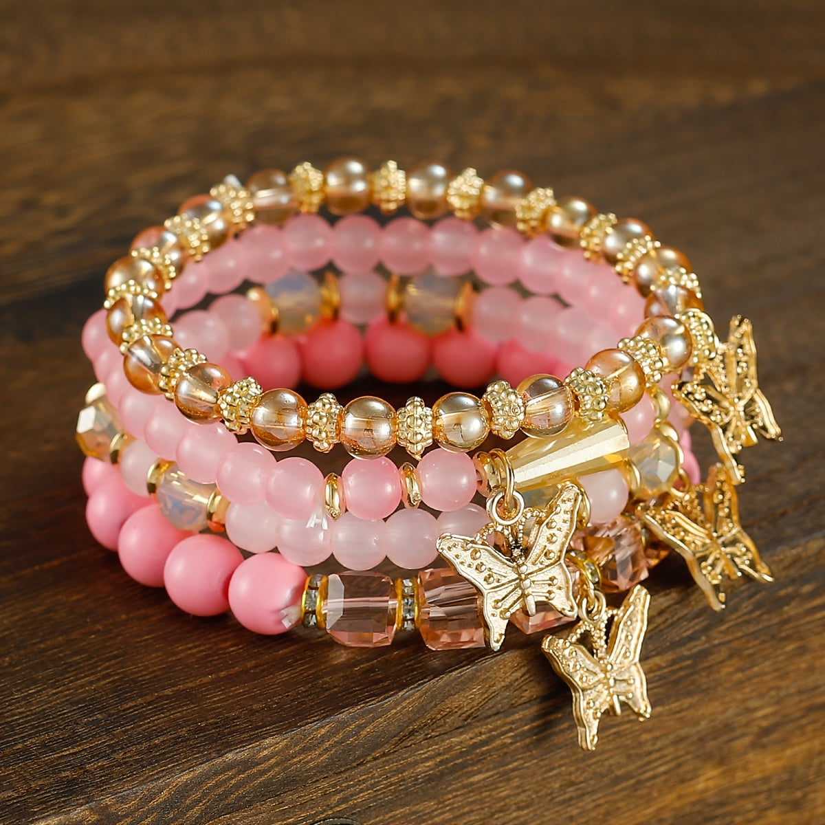 Butterfly Beaded Bracelet Set for Women Boho Stackable – 4 8 16pcs Sparkle Multi-Layered Elastic Charm Bracelets, Bohemian Wrist Jewelry Perfect Birthday Holiday Gift for Her
