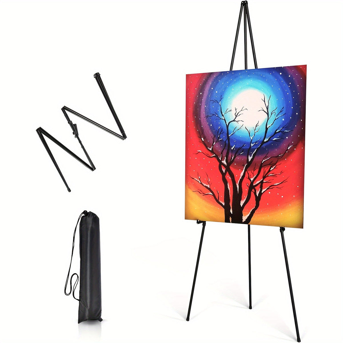 63 Inch Portable Tripod Easel Stand Foldable with Carrying Bag – Adjustable Metal Floor Easel for Wedding Signs Art Posters Painting Trade Shows Events – Black White Gold Silver Pink Single 2-Pack 3-Pack