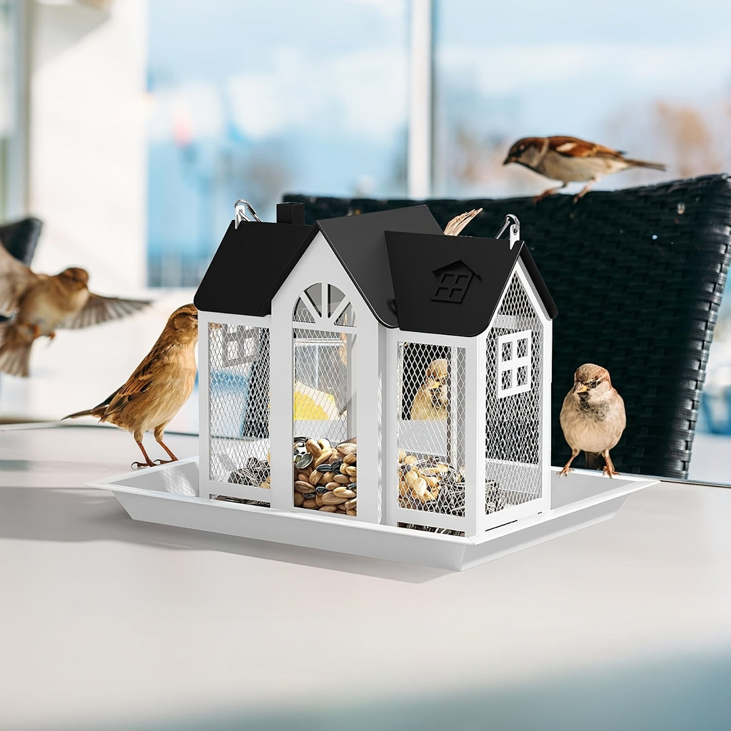Squirrel Proof Wild Bird Feeder Outdoor – 3-Chamber Metal Mesh Large Capacity Weatherproof Hanging Bird Feeder for Cardinals, Finches & Backyard Birds, Multiple Colors