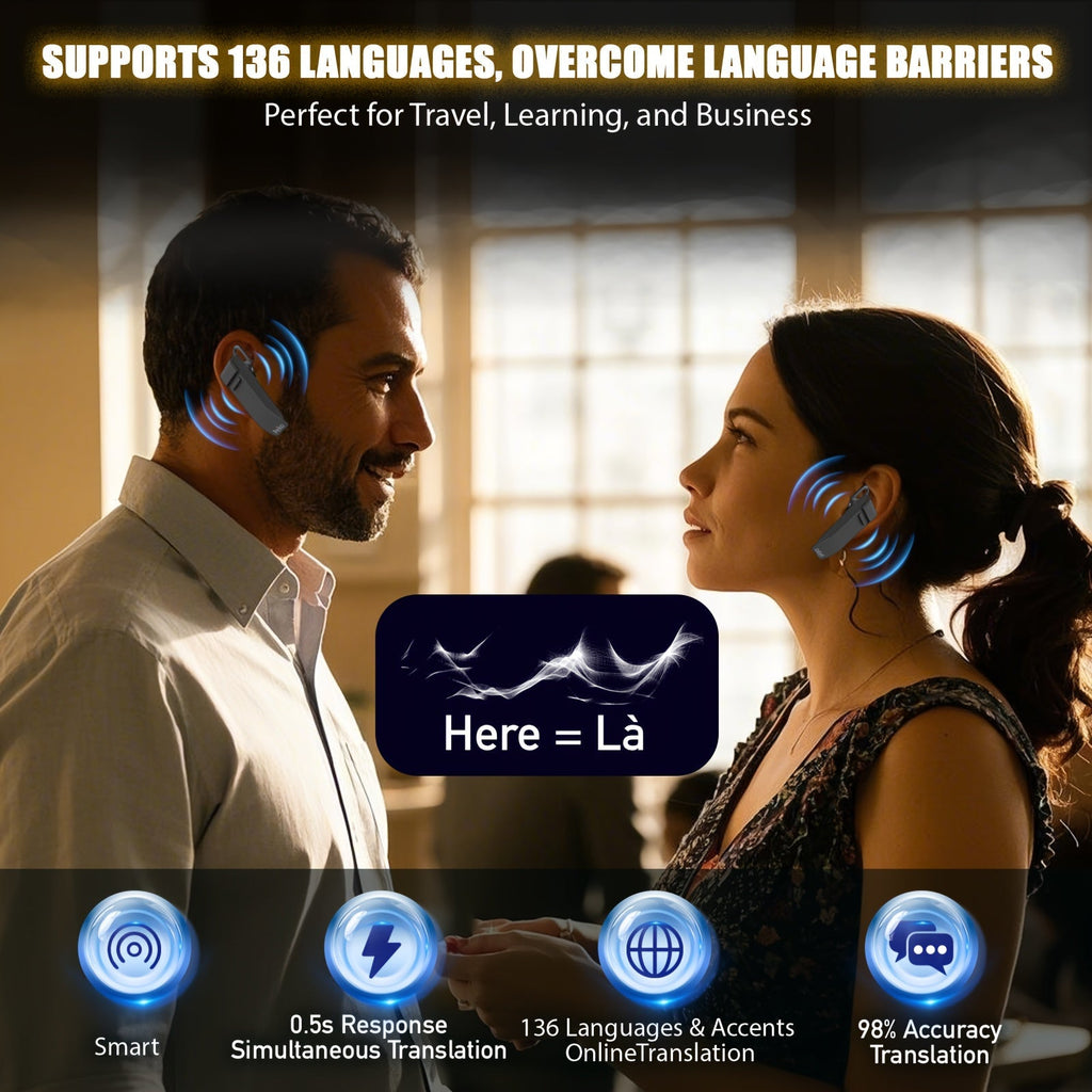PEIKO PK-10 AI Language Translator Earphone – Real-Time Voice Translation in 136 Languages Online & 11 Languages Offline, Single Earbud with Music & Call Support, Travel Translator Device